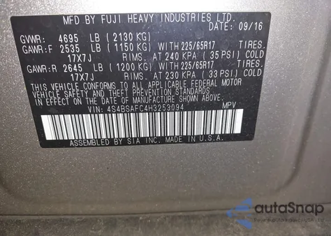 2017 Subaru Outback 2.5I Premium from USA, damaged, VIN 4S4BSAFC4H3253094